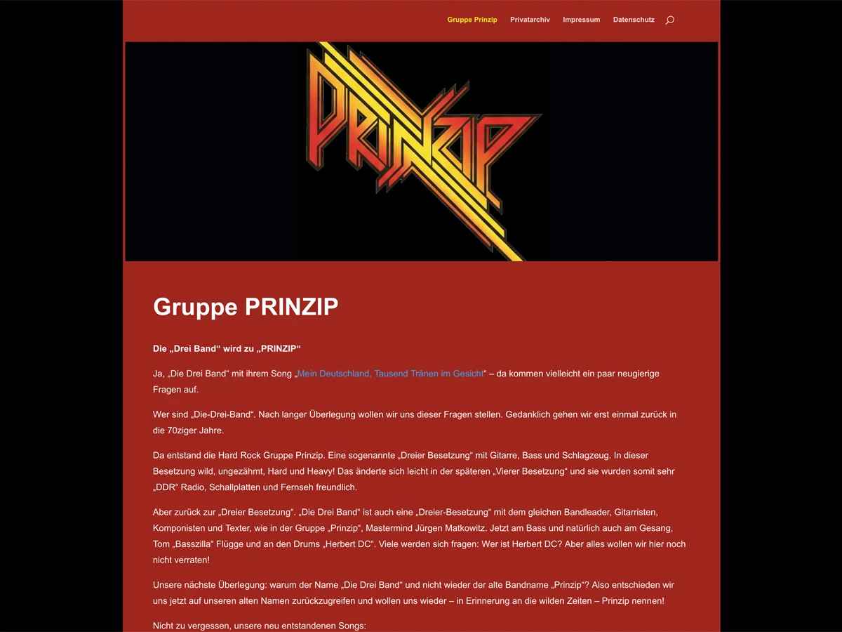 PRINZIP Band Website Vorschau