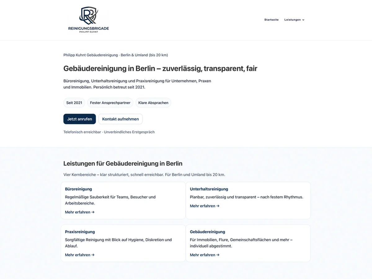 Reinigungsbrigade Reinigungsservice Website Vorschau