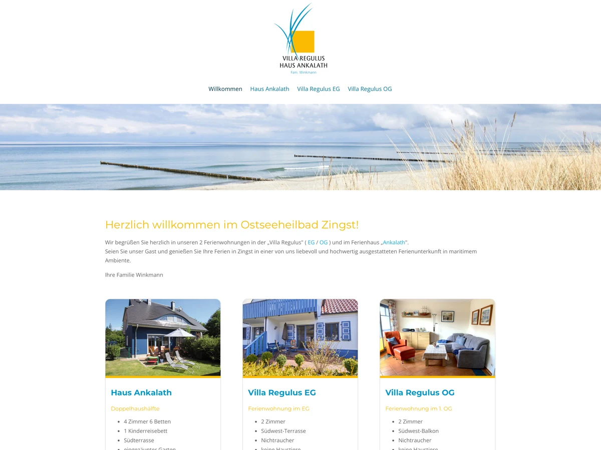 Villa Regulus Ferienhaus Website Vorschau