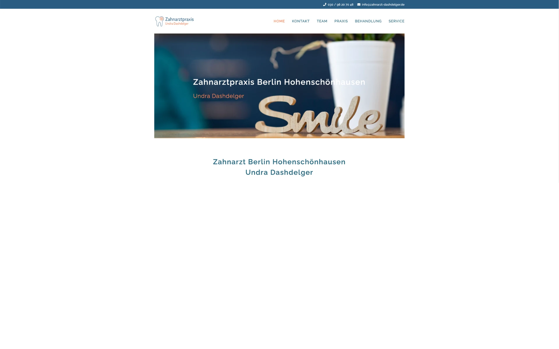 Website der Zahnarztpraxis Dashdelger